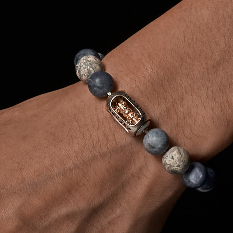 Bracelet d' Buddha Stones Om Mani Padme Hum en sodalite naturelle et jaspe gris - image 2