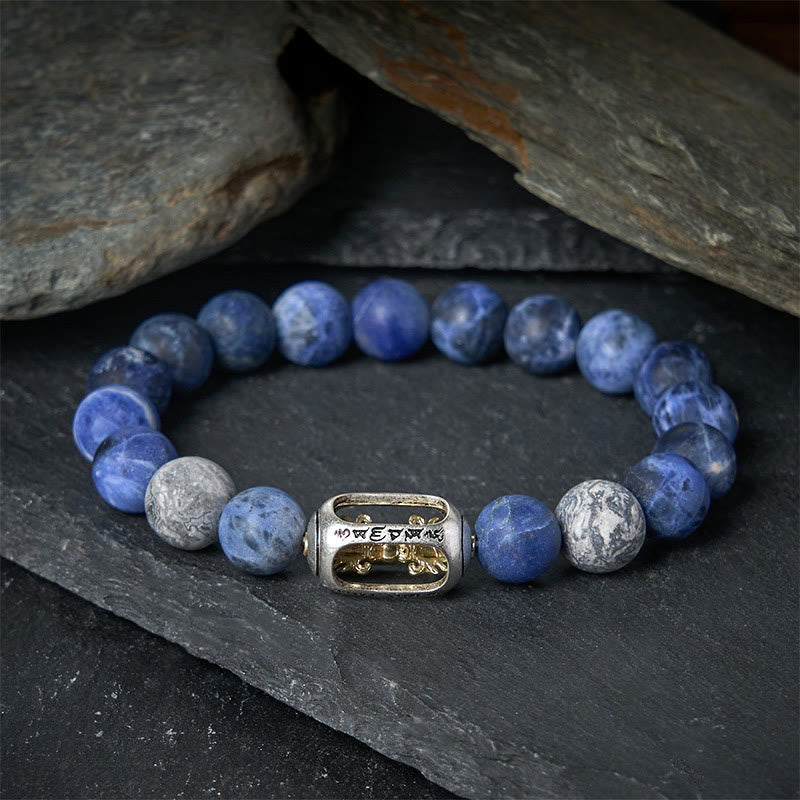 Bracelet d' Buddha Stones Om Mani Padme Hum en sodalite naturelle et jaspe gris - image 1