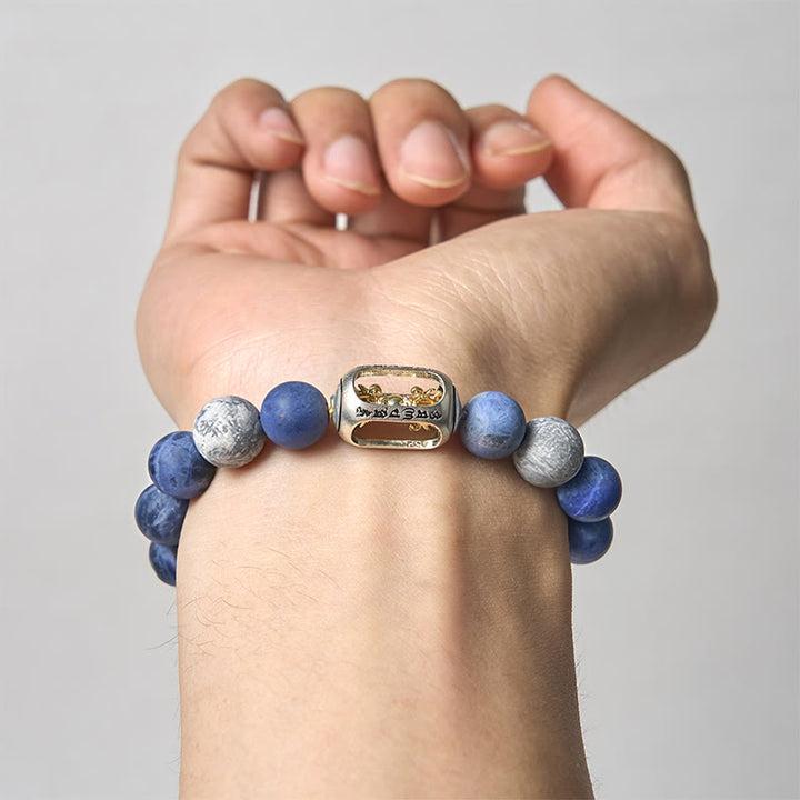 Bracelet d' Buddha Stones Om Mani Padme Hum en sodalite naturelle et jaspe gris - image 3