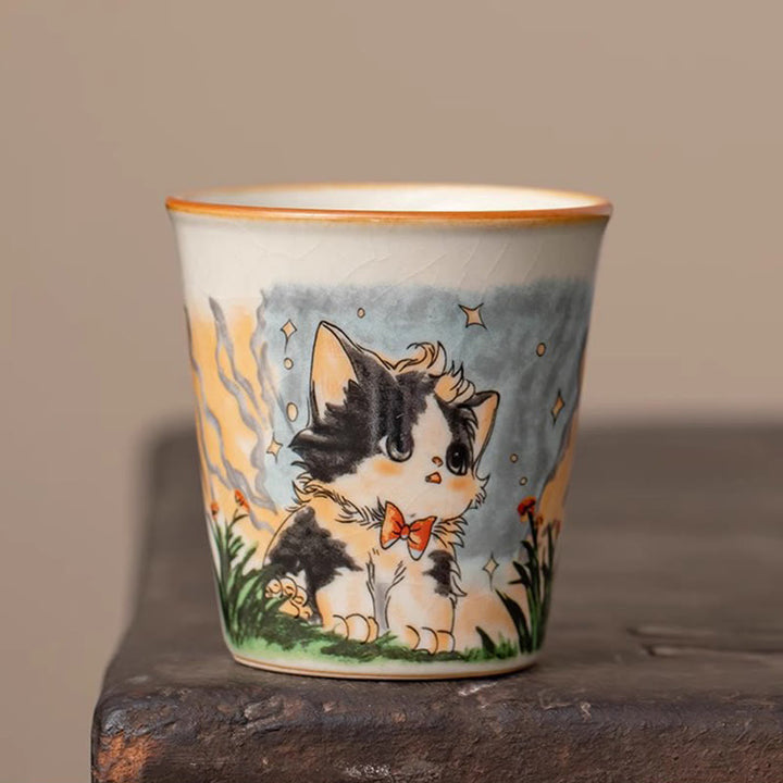 Tasse à thé Kung Fu en forme de chat avec nœud papillon et Buddha Stones - Chat 6,4 cm x 6,8 cm x 120 ml - image 4