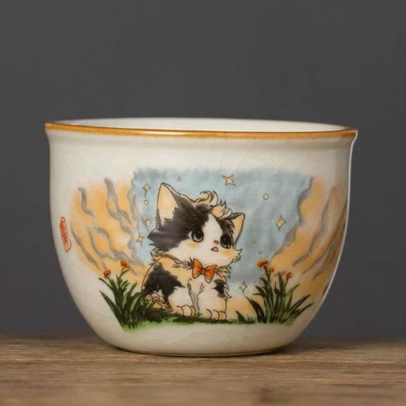 Tasse à thé Kung Fu en forme de chat avec nœud papillon et Buddha Stones - Chat 7,5 cm x 5 cm x 140 ml - image 5