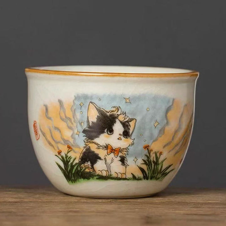 Tasse à thé Kung Fu en forme de chat avec nœud papillon et Buddha Stones - Chat 7,5 cm x 5 cm x 140 ml - image 5