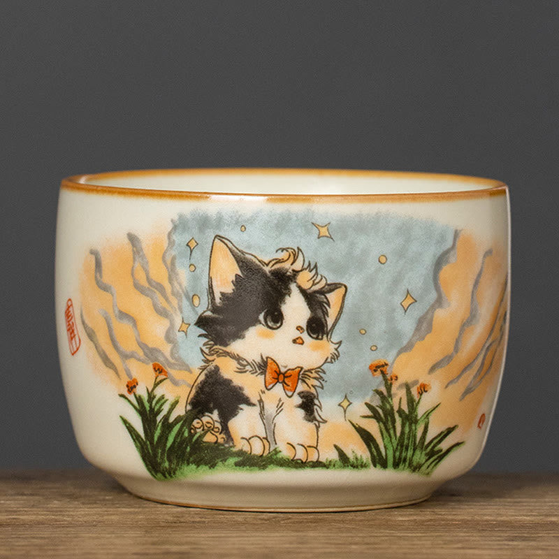 Tasse à thé Kung Fu en forme de chat avec nœud papillon et Buddha Stones - Chat 7,5 cm x 5 cm x 115 ml - image 9