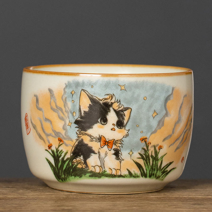 Tasse à thé Kung Fu en forme de chat avec nœud papillon et Buddha Stones - Chat 7,5 cm x 5 cm x 115 ml - image 9