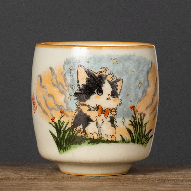 Tasse à thé Kung Fu en forme de chat avec nœud papillon et Buddha Stones - Chat 5,8 cm x 6,1 cm x 95 ml - image 10