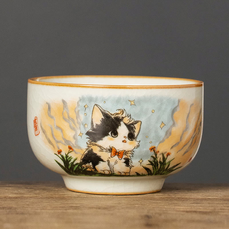 Tasse à thé Kung Fu en forme de chat avec nœud papillon et Buddha Stones - Chat 7,8 cm x 5 cm x 120 ml - image 12