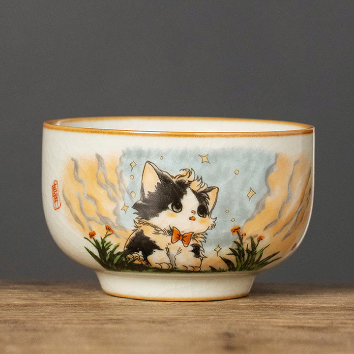 Tasse à thé Kung Fu en forme de chat avec nœud papillon et Buddha Stones - Chat 7,8 cm x 5 cm x 120 ml - image 12