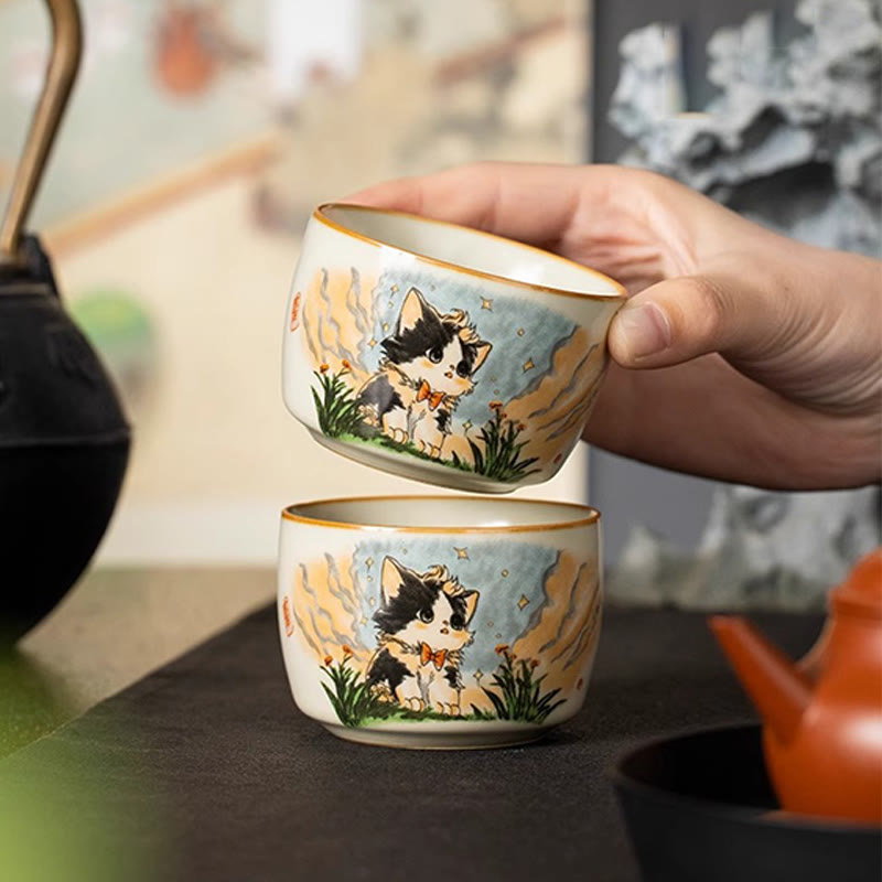 Tasse à thé Kung Fu en forme de chat avec nœud papillon et Buddha Stones - image 6