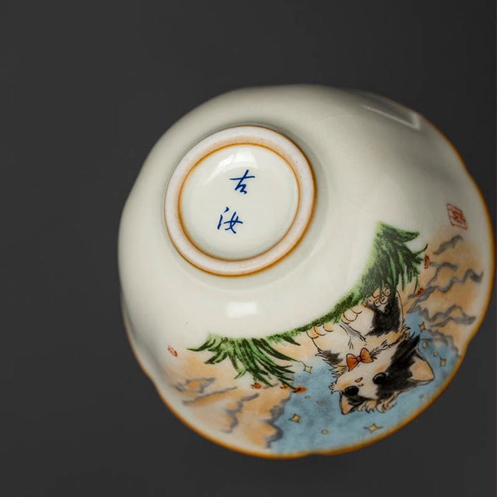 Tasse à thé Kung Fu en forme de chat avec nœud papillon et Buddha Stones - image 3