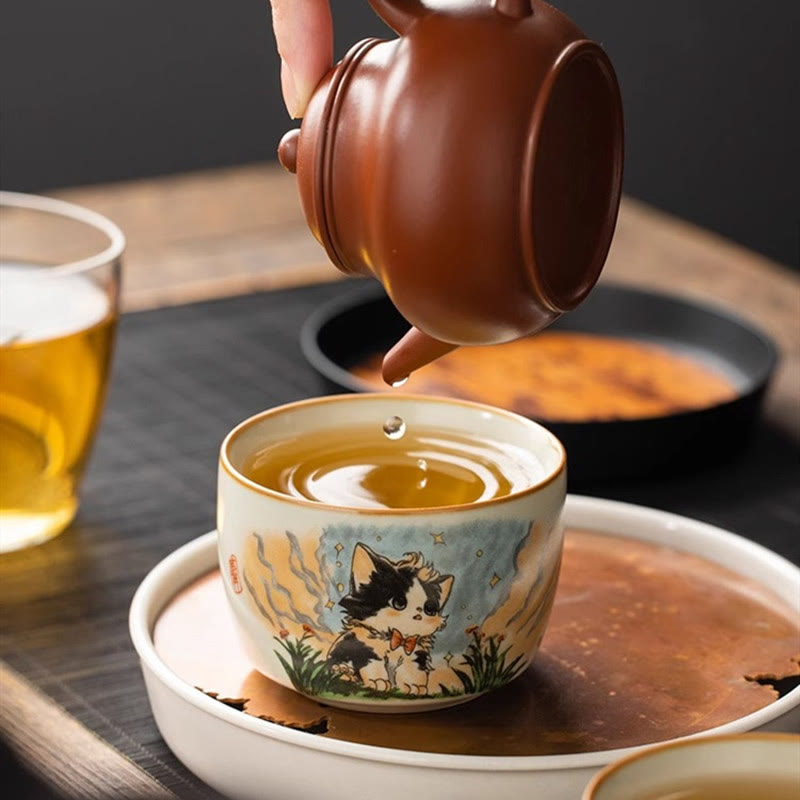 Tasse à thé Kung Fu en forme de chat avec nœud papillon et Buddha Stones - image 7