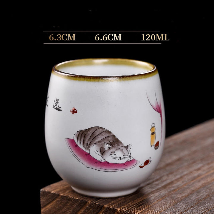 Tasse à thé Kung Fu en forme de branches de chat couché mignon avec Buddha Stones et boîte cadeau - Chat couché et couverture 6,3 cm x 6,6 cm x 120 ml - image 12
