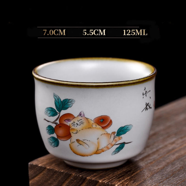 Tasse à thé Kung Fu en forme de branches de chat couché mignon avec Buddha Stones et boîte cadeau - Chat couché et branches 7 cm x 5,5 cm x 125 ml - image 16