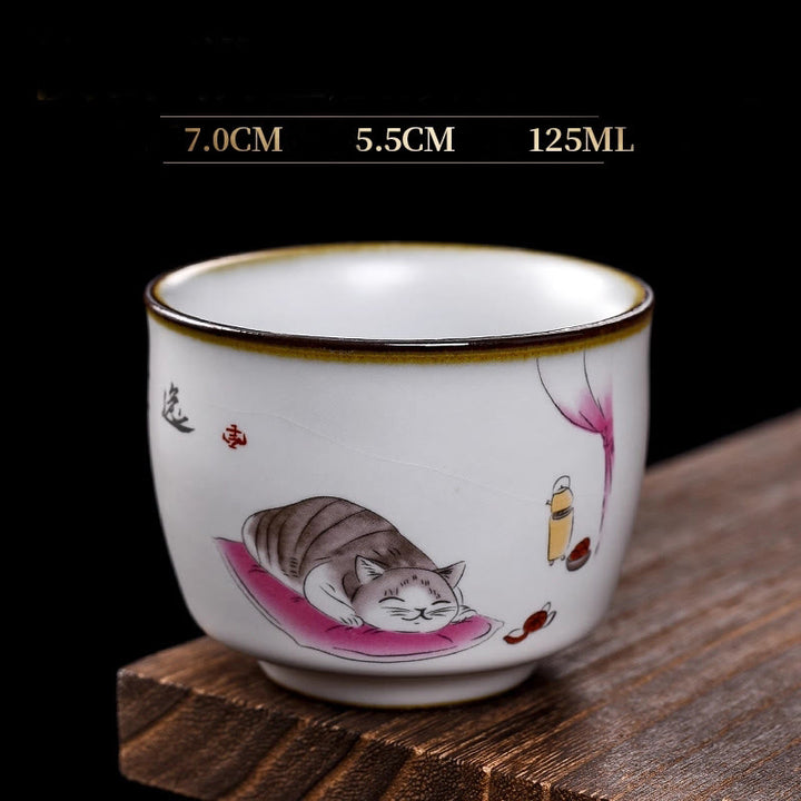 Tasse à thé Kung Fu en forme de branches de chat couché mignon avec Buddha Stones et boîte cadeau - Chat couché et couverture 7 cm x 5,5 cm x 125 ml - image 17