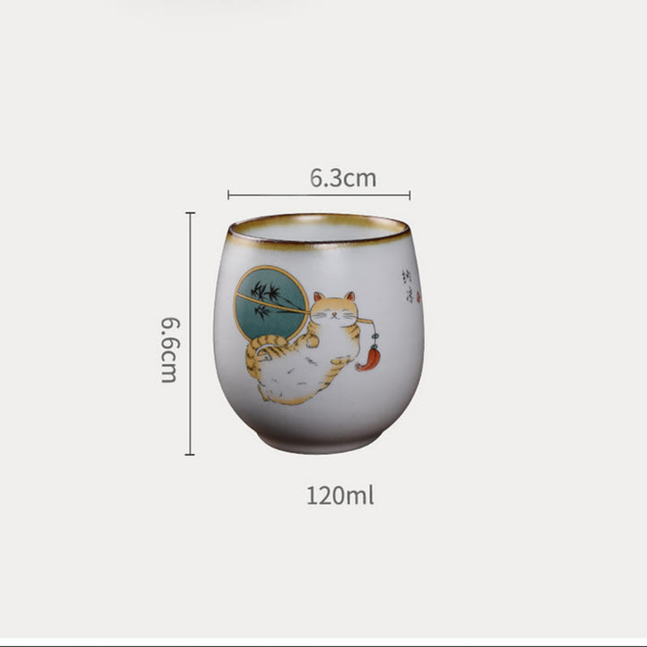 Tasse à thé Kung Fu en forme de branches de chat couché mignon avec Buddha Stones et boîte cadeau - image 15