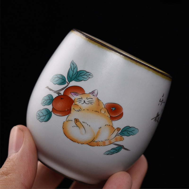 Tasse à thé Kung Fu en forme de branches de chat couché mignon avec Buddha Stones et boîte cadeau - image 2