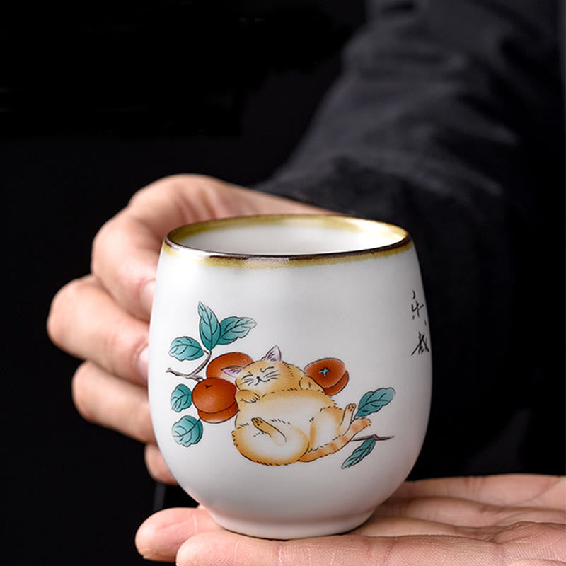 Tasse à thé Kung Fu en forme de branches de chat couché mignon avec Buddha Stones et boîte cadeau - image 3