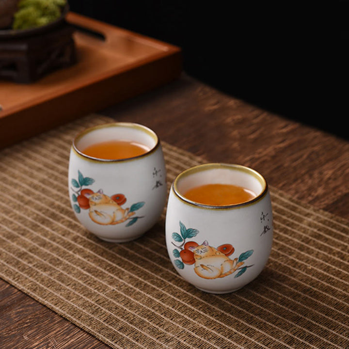 Tasse à thé Kung Fu en forme de branches de chat couché mignon avec Buddha Stones et boîte cadeau - image 7