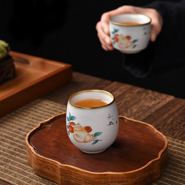 Tasse à thé Kung Fu en forme de branches de chat couché mignon avec Buddha Stones et boîte cadeau - image 8