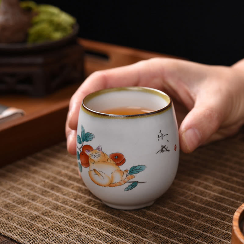 Tasse à thé Kung Fu en forme de branches de chat couché mignon avec Buddha Stones et boîte cadeau - image 4