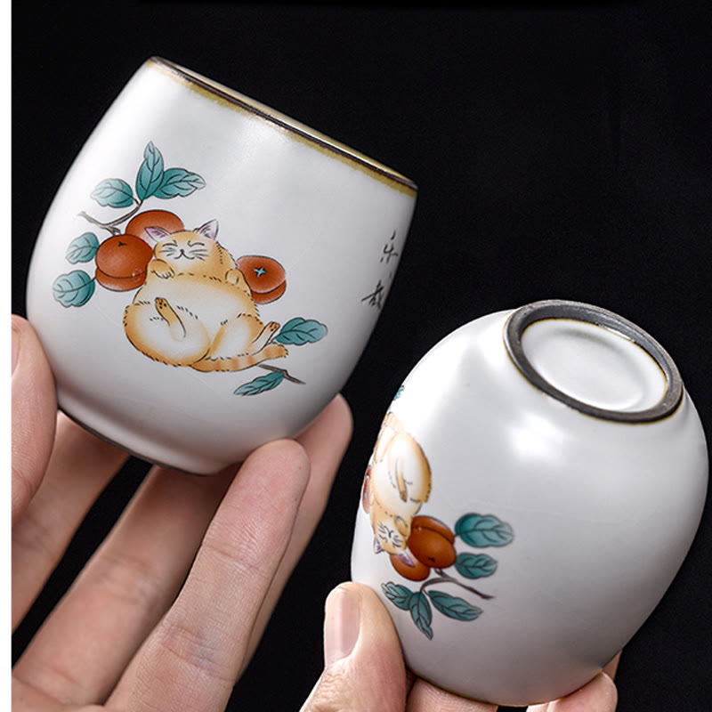 Tasse à thé Kung Fu en forme de branches de chat couché mignon avec Buddha Stones et boîte cadeau - image 5