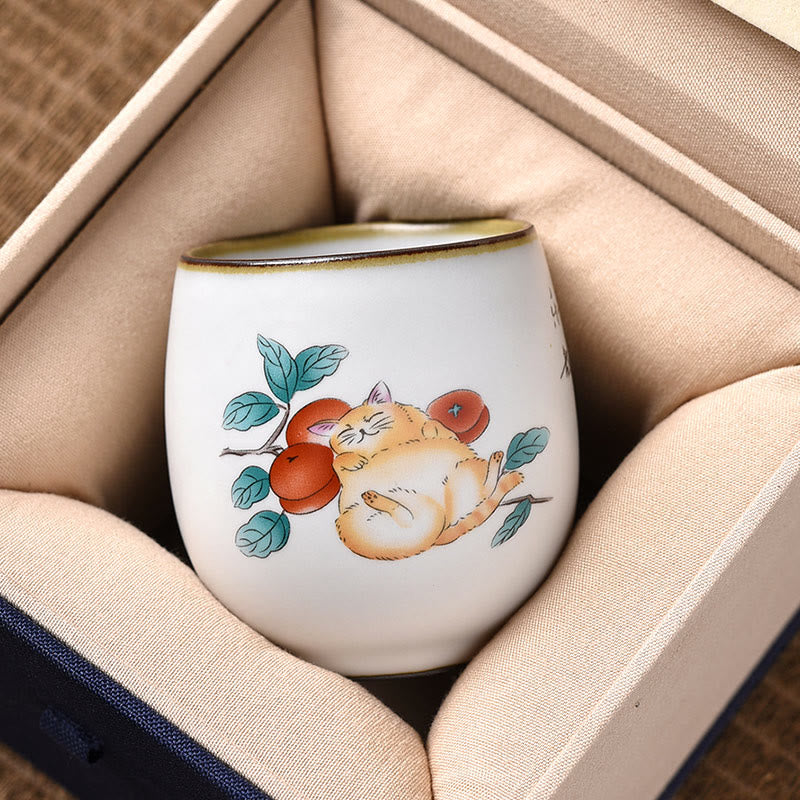 Tasse à thé Kung Fu en forme de branches de chat couché mignon avec Buddha Stones et boîte cadeau - image 1