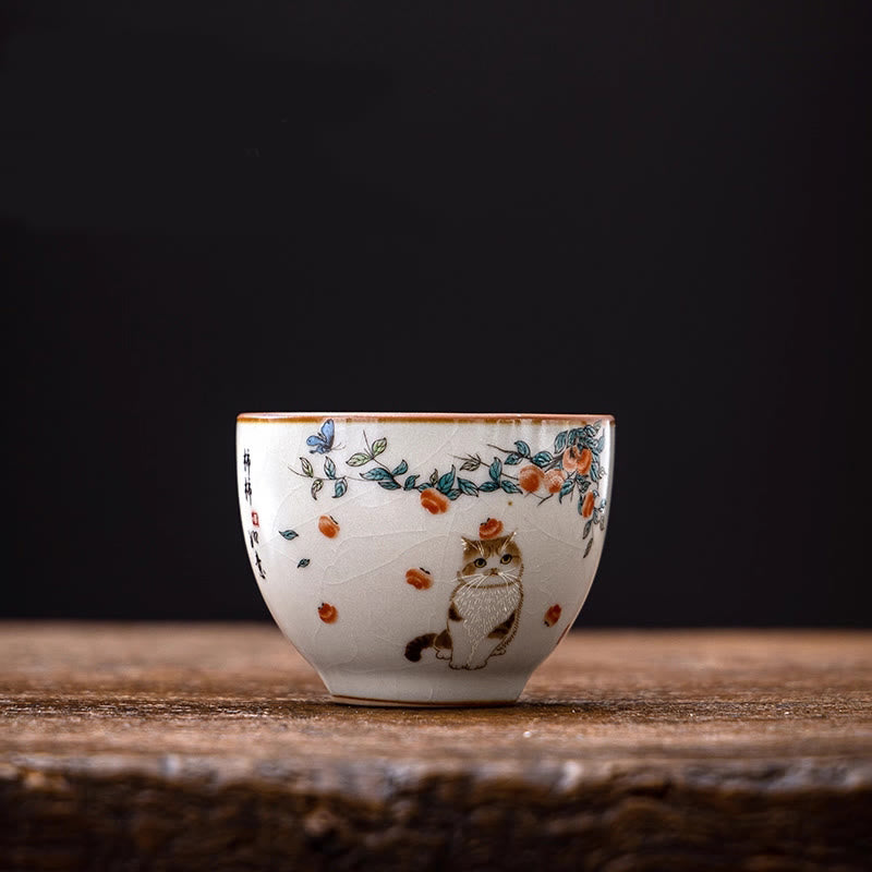 Buddha Stones Tasse à thé en forme de chat et de papillon mignon Tasse à thé Kung Fu - image 1
