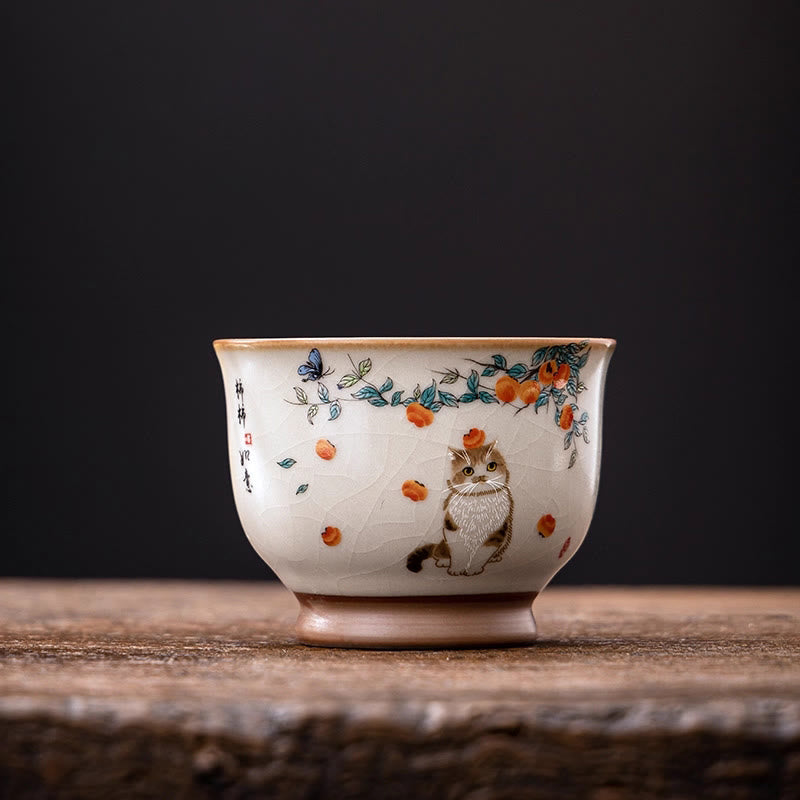 Buddha Stones Tasse à thé en forme de chat et de papillon mignon Tasse à thé Kung Fu - Chat 2,95 po x 2,20 po x 3,9 oz (7,5 cm x 5,6 cm x 115 ml) - image 6