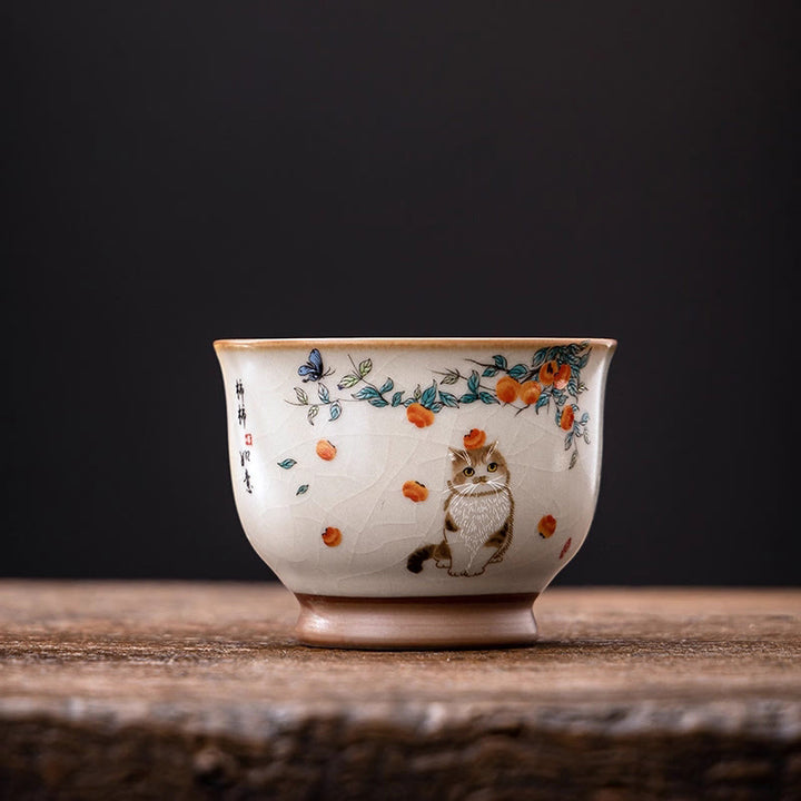 Buddha Stones Tasse à thé en forme de chat et de papillon mignon Tasse à thé Kung Fu - Chat 2,95 po x 2,20 po x 3,9 oz (7,5 cm x 5,6 cm x 115 ml) - image 6