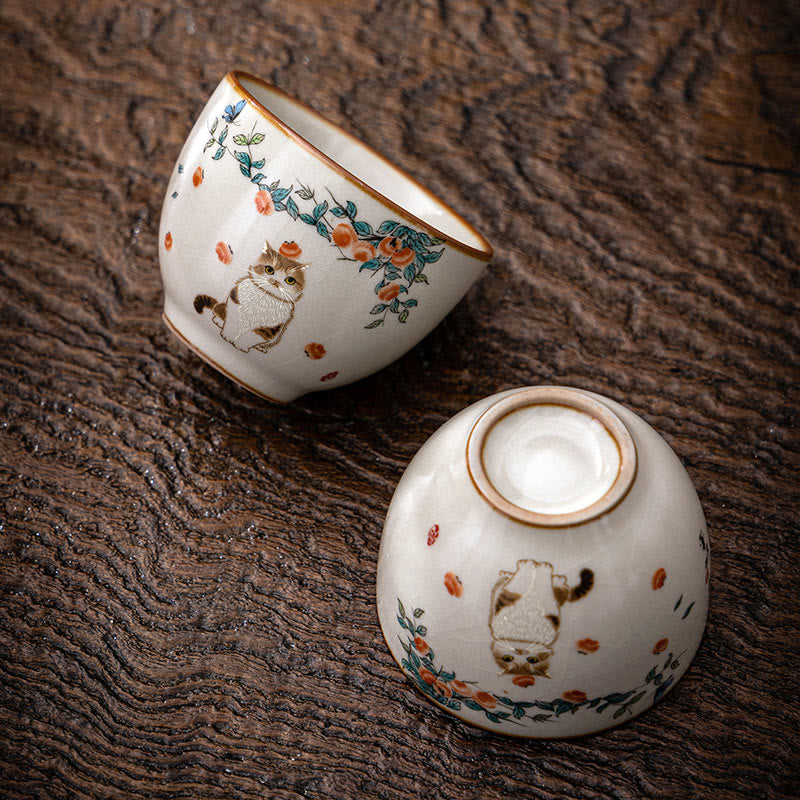 Buddha Stones Tasse à thé en forme de chat et de papillon mignon Tasse à thé Kung Fu - Chat 2,36 po x 1,88 po x 2,37 oz (6 cm x 4,8 cm x 70 ml) - image 0
