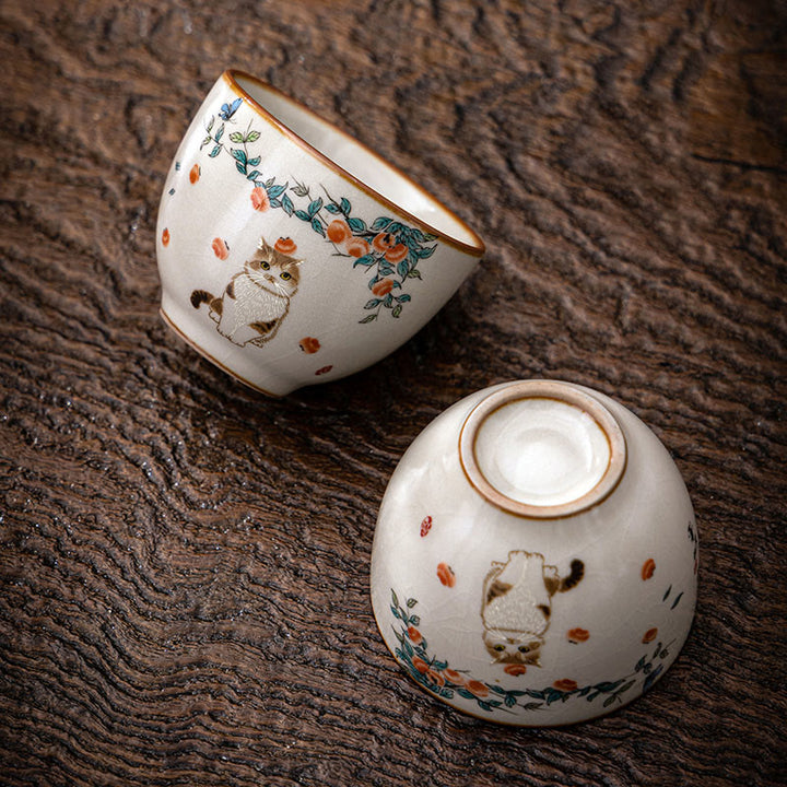 Buddha Stones Tasse à thé en forme de chat et de papillon mignon Tasse à thé Kung Fu - Chat 2,36 po x 1,88 po x 2,37 oz (6 cm x 4,8 cm x 70 ml) - image 0