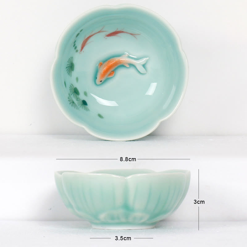 Buddha Stones Koi Poisson Lotus Main Tasse à Thé Tasse à Thé Kung Fu - Poisson Koi rouge et feuilles 8,8 cm x 3 cm x 3,5 cm - image 7