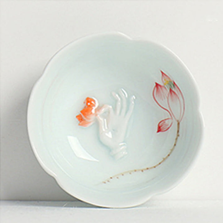 Buddha Stones Koi Poisson Lotus Main Tasse à Thé Tasse à Thé Kung Fu - Lotus rouge et main 8,8 cm x 3 cm x 3,5 cm - image 4