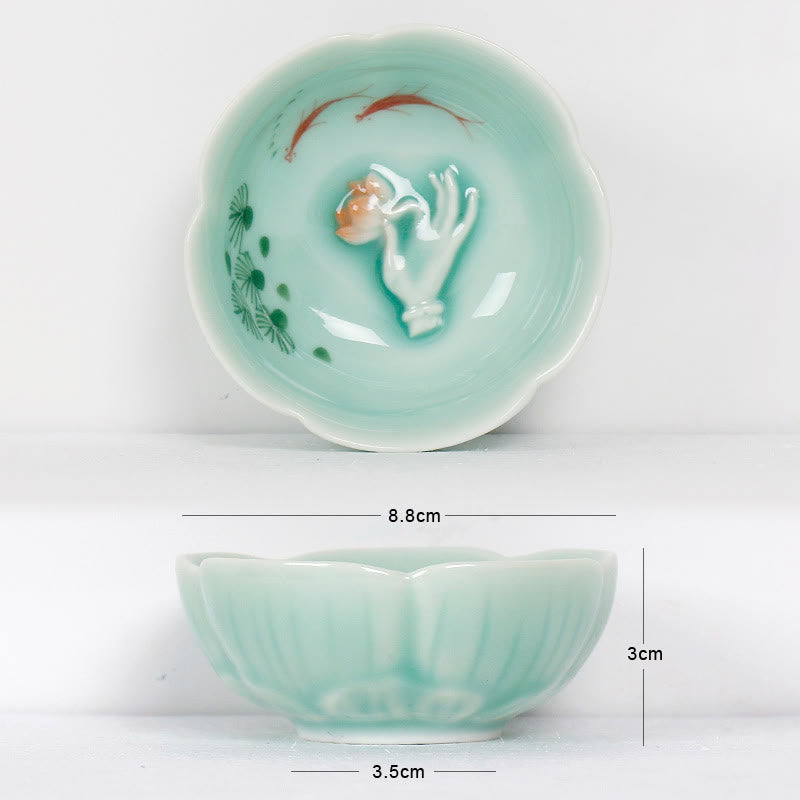 Buddha Stones Koi Poisson Lotus Main Tasse à Thé Tasse à Thé Kung Fu - Poisson Koi rouge et main 8,8 cm x 3 cm x 3,5 cm - image 8