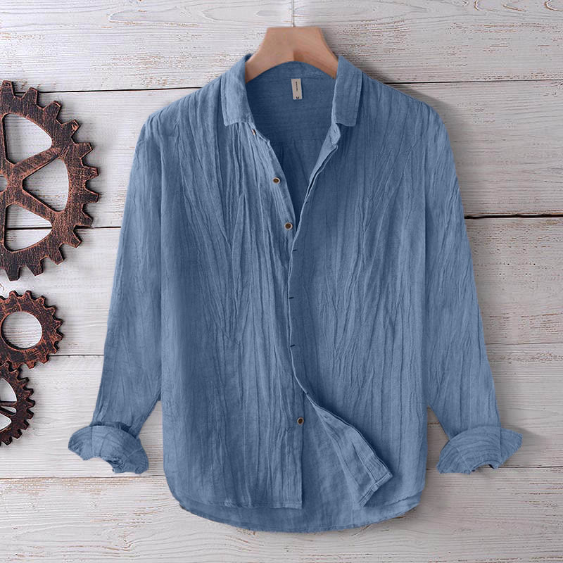 Chemise homme Buddha Stones couleur unie revers haut manches courtes confortable bouton pli chemise en coton et lin - manches longues - Bleuet - US/UK/AU50，EU60 (5XL) - image 15