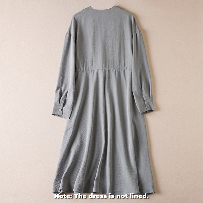 Robe mi-longue en coton à manches longues et col cranté avec cordon de serrage et poches - image 8