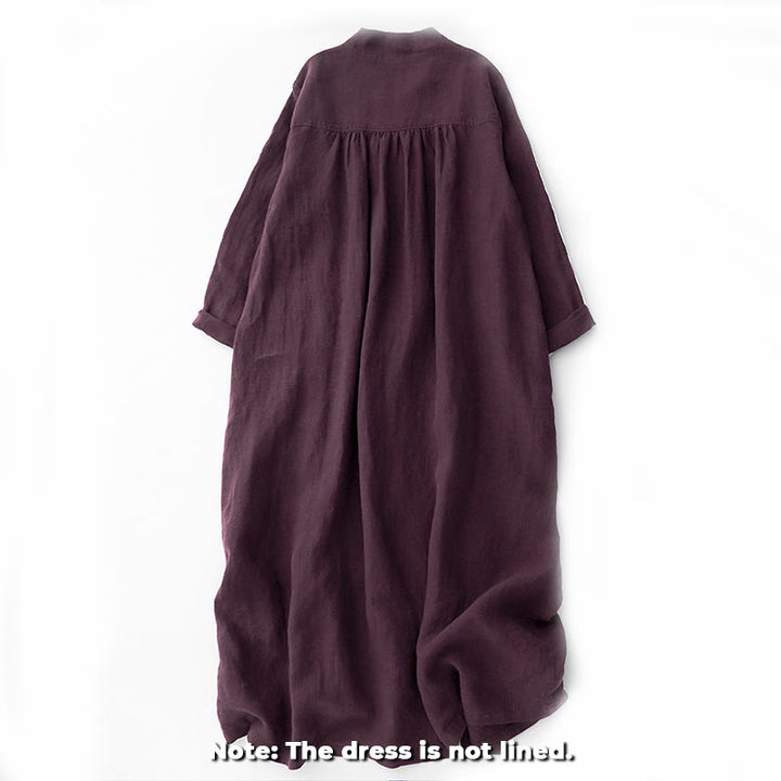 Robe mi-longue en coton à manches longues et col en V avec boutons et pierres de Buddha Stones Fall, magenta foncé - image 1