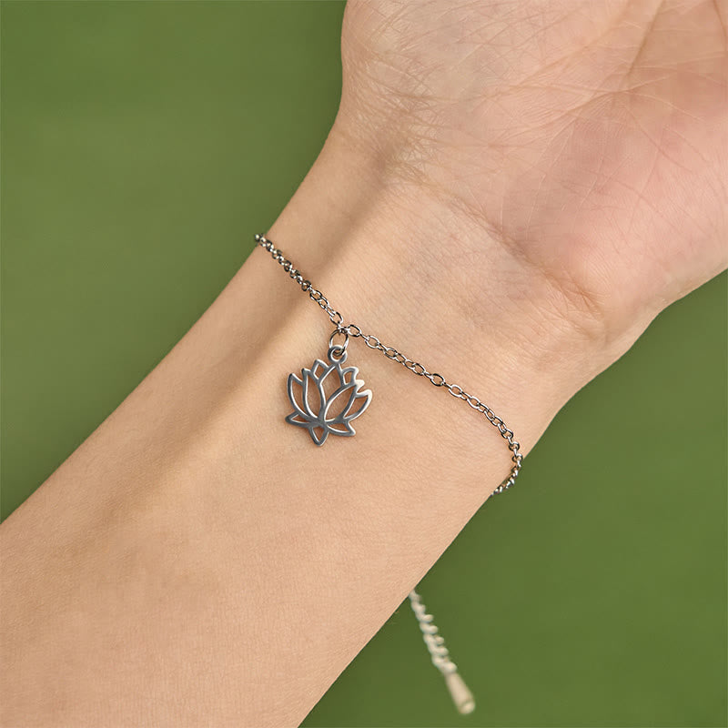 Bracelet d'illumination en acier titane et Buddha Stones à motif lotus - image 3