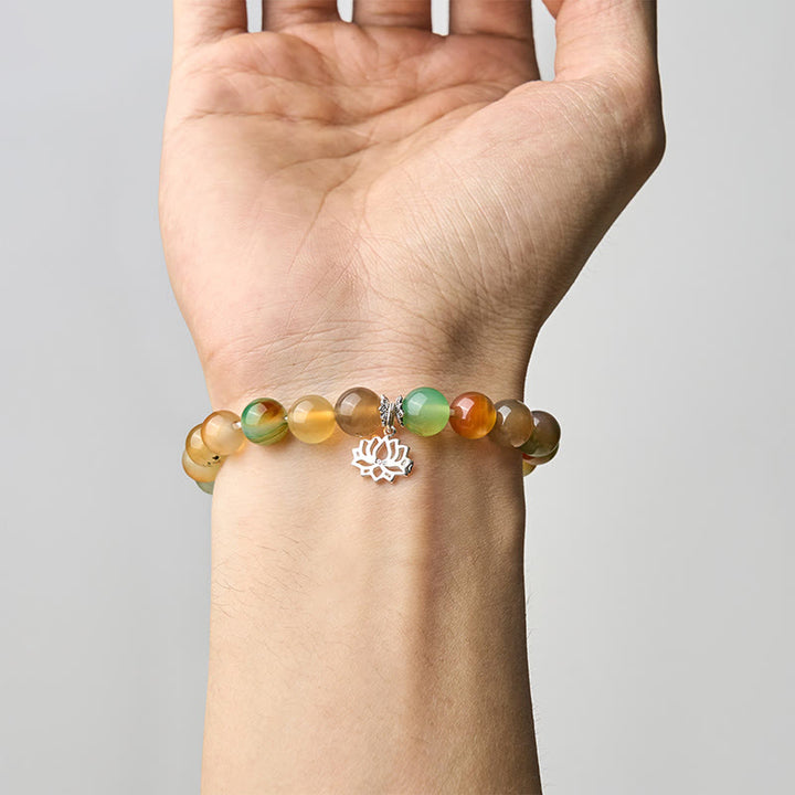 Bracelet en argent sterling 925 avec Buddha Stones, symbole du lotus, perles d'agate paon et courage - image 4