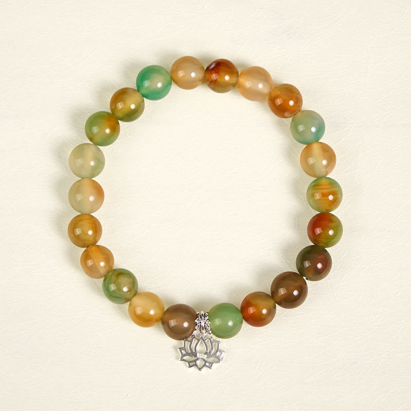Bracelet en argent sterling 925 avec Buddha Stones, symbole du lotus, perles d'agate paon et courage - image 2