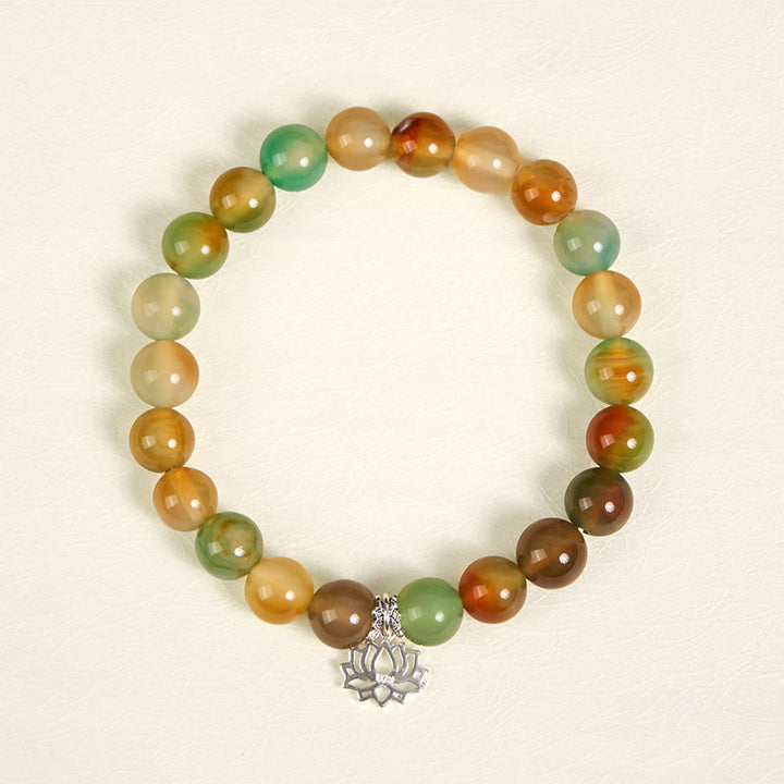 Bracelet en argent sterling 925 avec Buddha Stones, symbole du lotus, perles d'agate paon et courage - image 2
