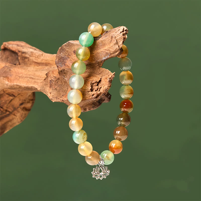 Bracelet en argent sterling 925 avec Buddha Stones, symbole du lotus, perles d'agate paon et courage - image 3