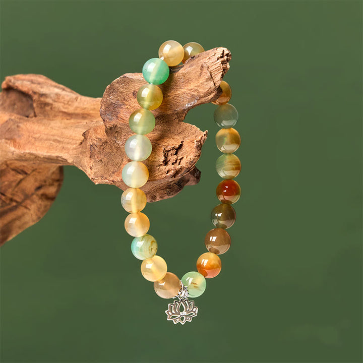 Bracelet en argent sterling 925 avec Buddha Stones, symbole du lotus, perles d'agate paon et courage - image 3