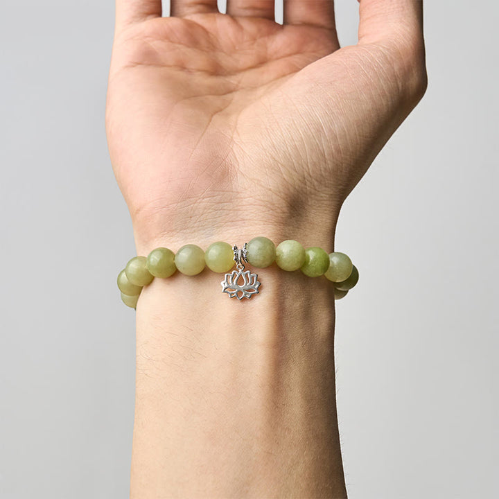 Bracelet porte-bonheur en argent sterling 925 et jade cyan naturel de lotus avec Buddha Stones - image 4