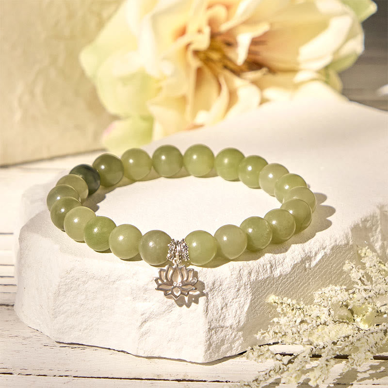Bracelet porte-bonheur en argent sterling 925 et jade cyan naturel de lotus avec Buddha Stones - image 1