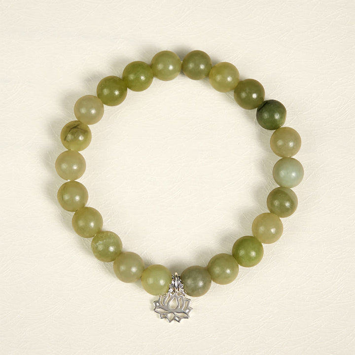 Bracelet porte-bonheur en argent sterling 925 et jade cyan naturel de lotus avec Buddha Stones - image 2