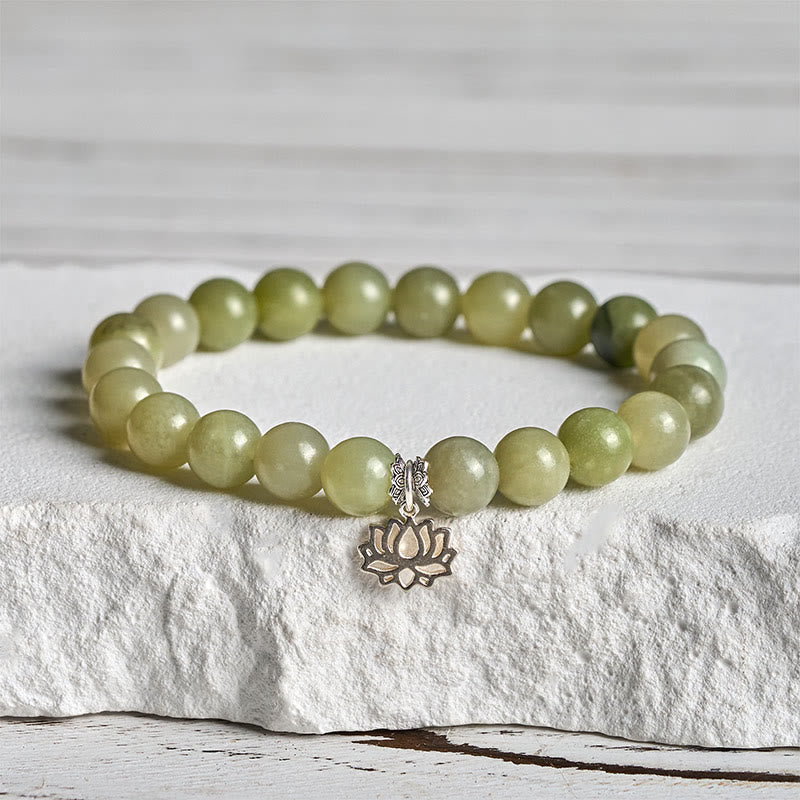 Bracelet porte-bonheur en argent sterling 925 et jade cyan naturel de lotus avec Buddha Stones - 20 cm - image 0