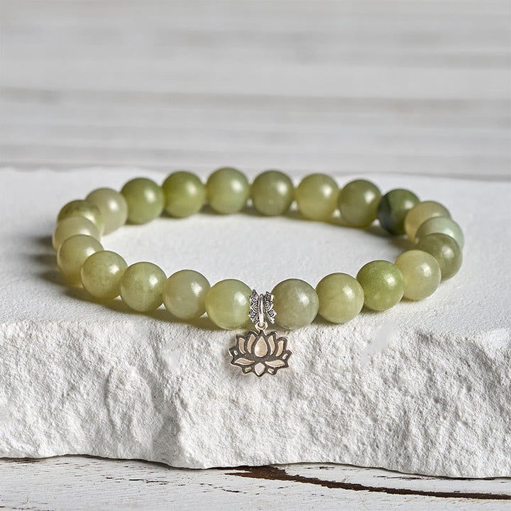 Bracelet porte-bonheur en argent sterling 925 et jade cyan naturel de lotus avec Buddha Stones - 20 cm - image 0
