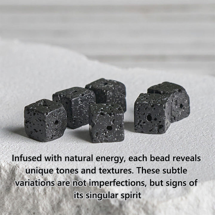 Bracelet porte-bonheur en pierre de lave carrée en onyx noir givré naturel de Buddha Stones - image 8