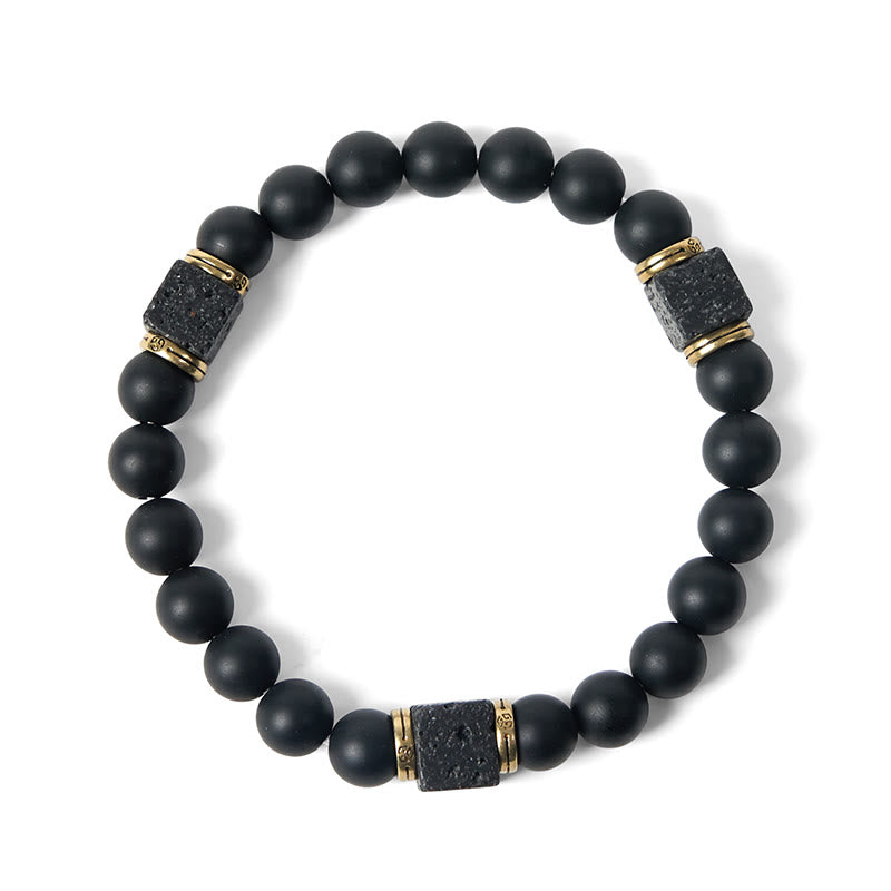 Bracelet porte-bonheur en pierre de lave carrée en onyx noir givré naturel de Buddha Stones - image 6
