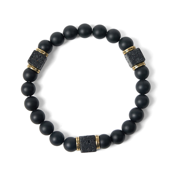 Bracelet porte-bonheur en pierre de lave carrée en onyx noir givré naturel de Buddha Stones - image 6
